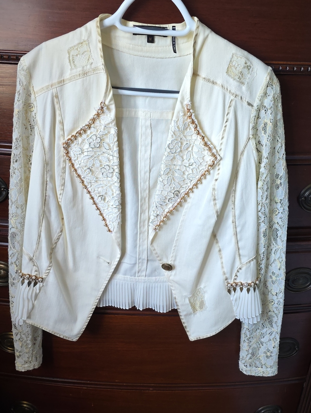 Women's Cream Lace-Trim Blazer Jacket